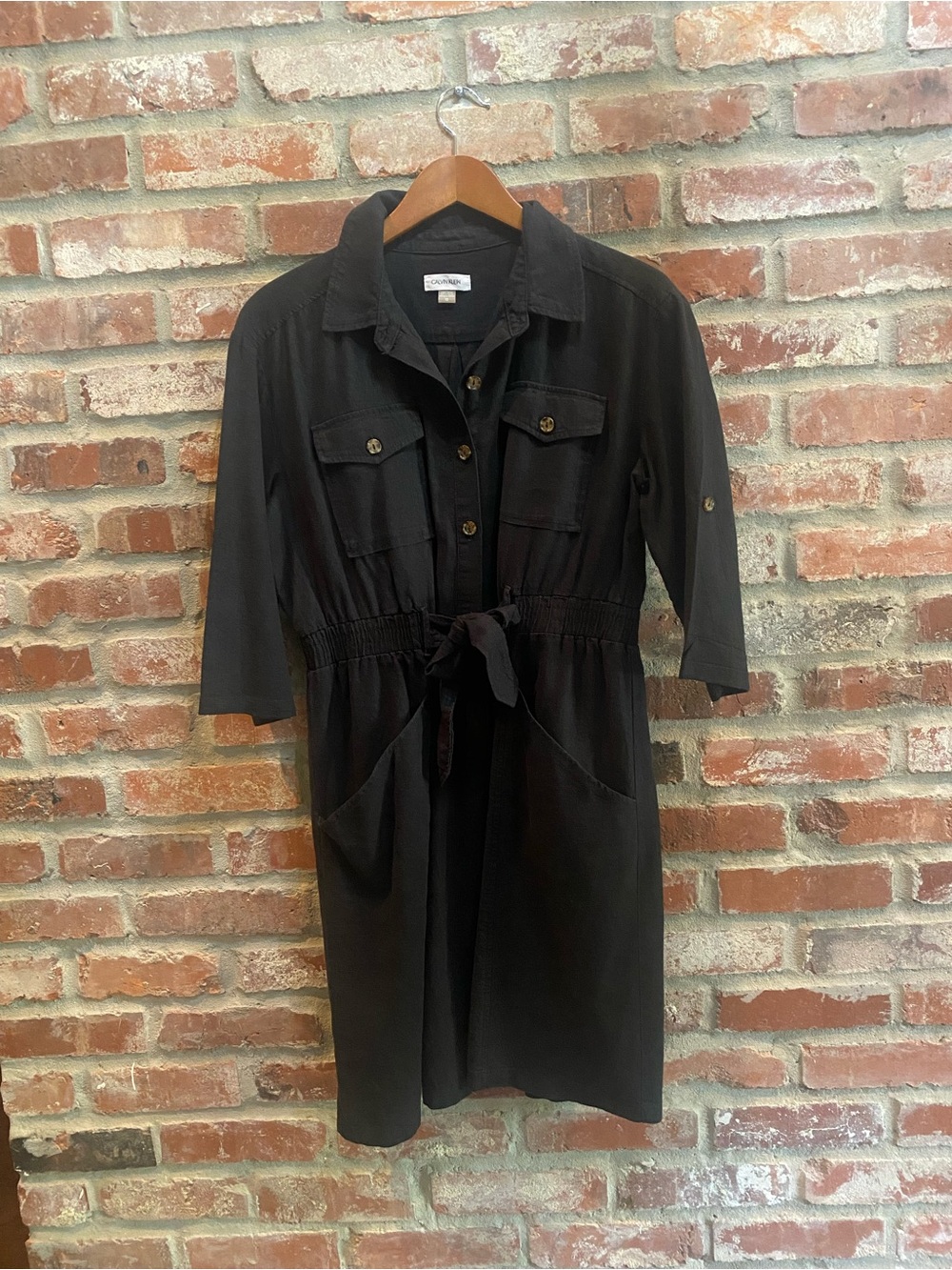 Black Calvin Klein Utility Shirt Dress with Tie Waist